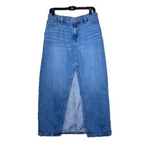 Old Navy Denim Maxi Skirt Front Split Women's‎ Size 6 Boho Jean Skirt Pockets